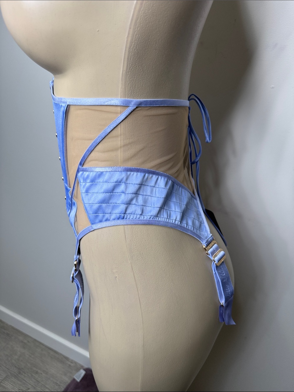 Honey Birdette Lavender Blue Satin Corset Garter Belt - Picture 5 of 10